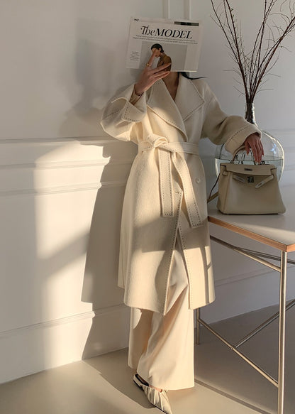 Manteau Long en Laine Ceinturé