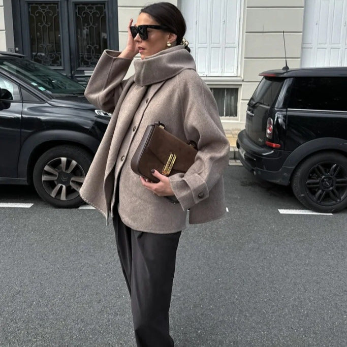 Veste Courte Femme avec Col Écharpe Détachable