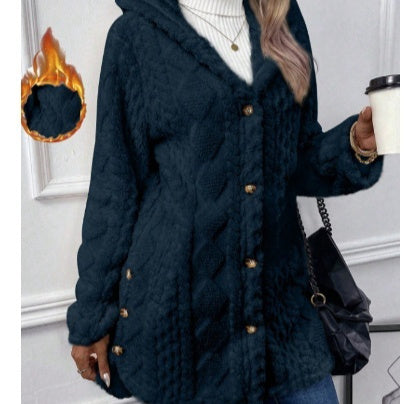 Manteau Long à Boutons et Capuche