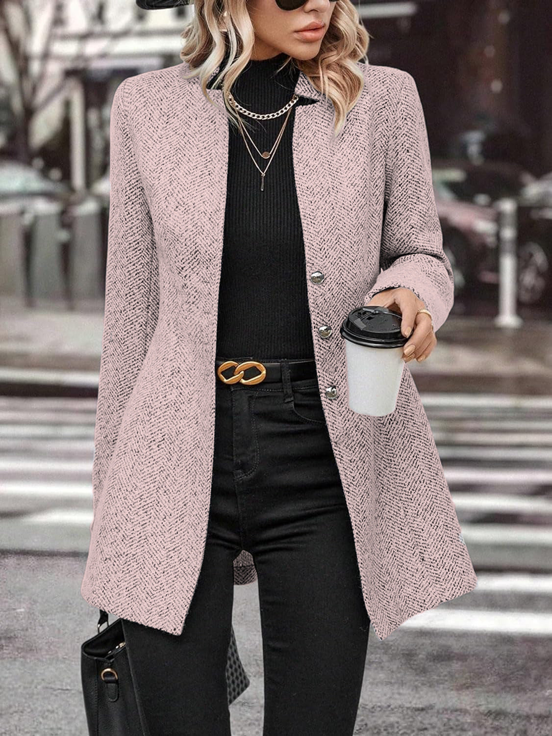 Manteau Long à Col Montant avec Boutons