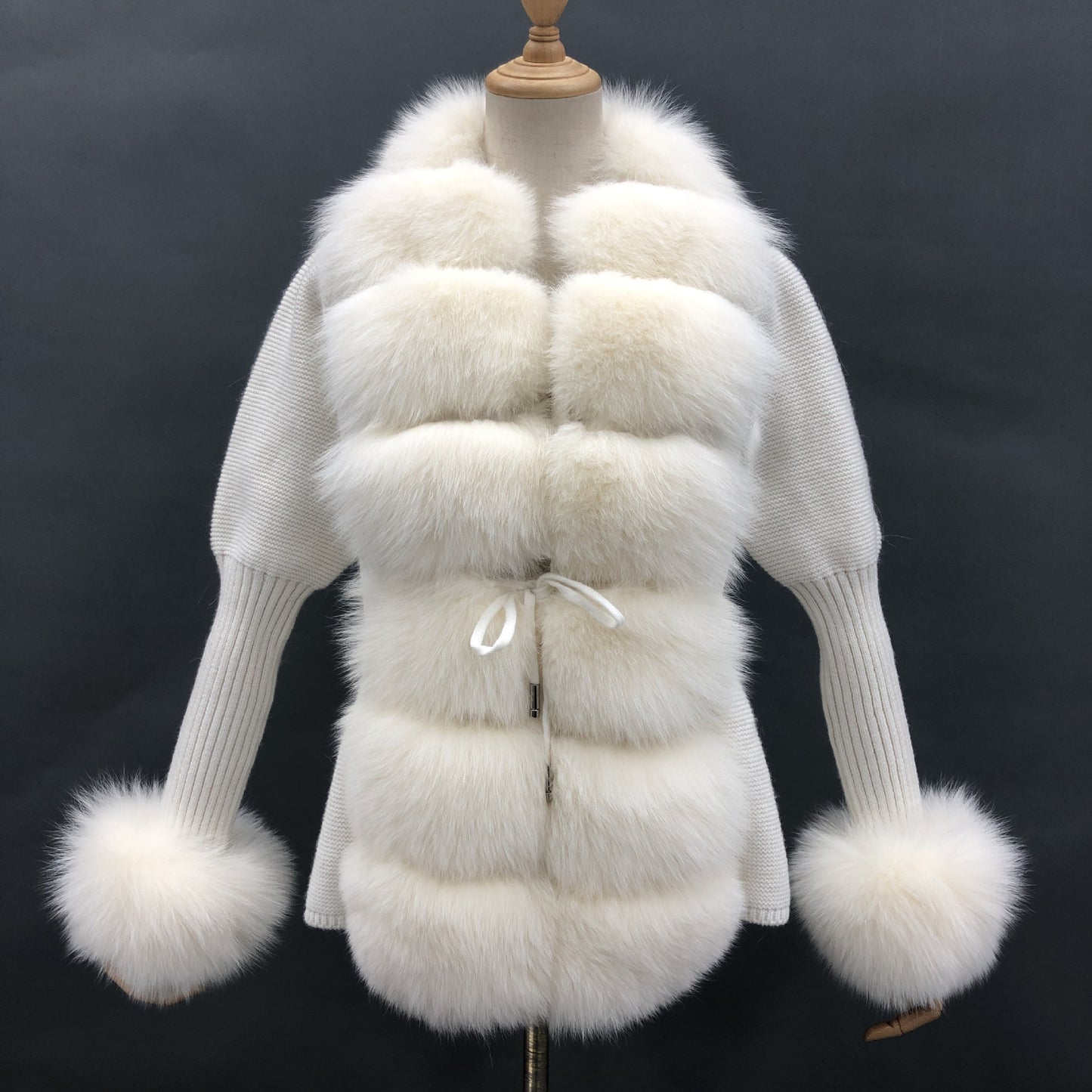 Cardigan Femme Tricoté avec Manchette en Fourrure