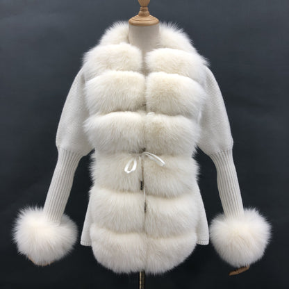 Cardigan Femme Tricoté avec Manchette en Fourrure