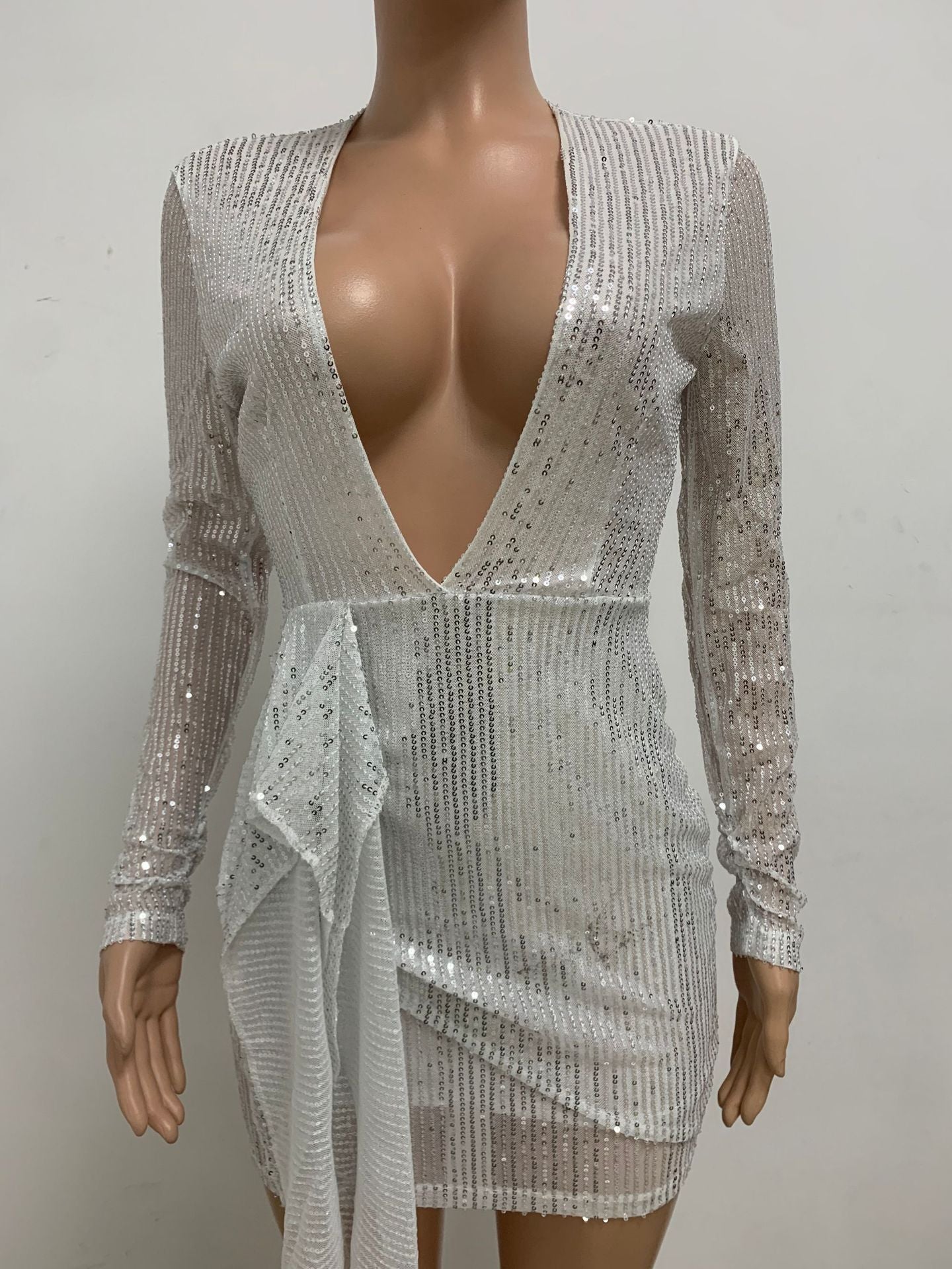 Robe Sexy Courte à Sequins et Dos Nu