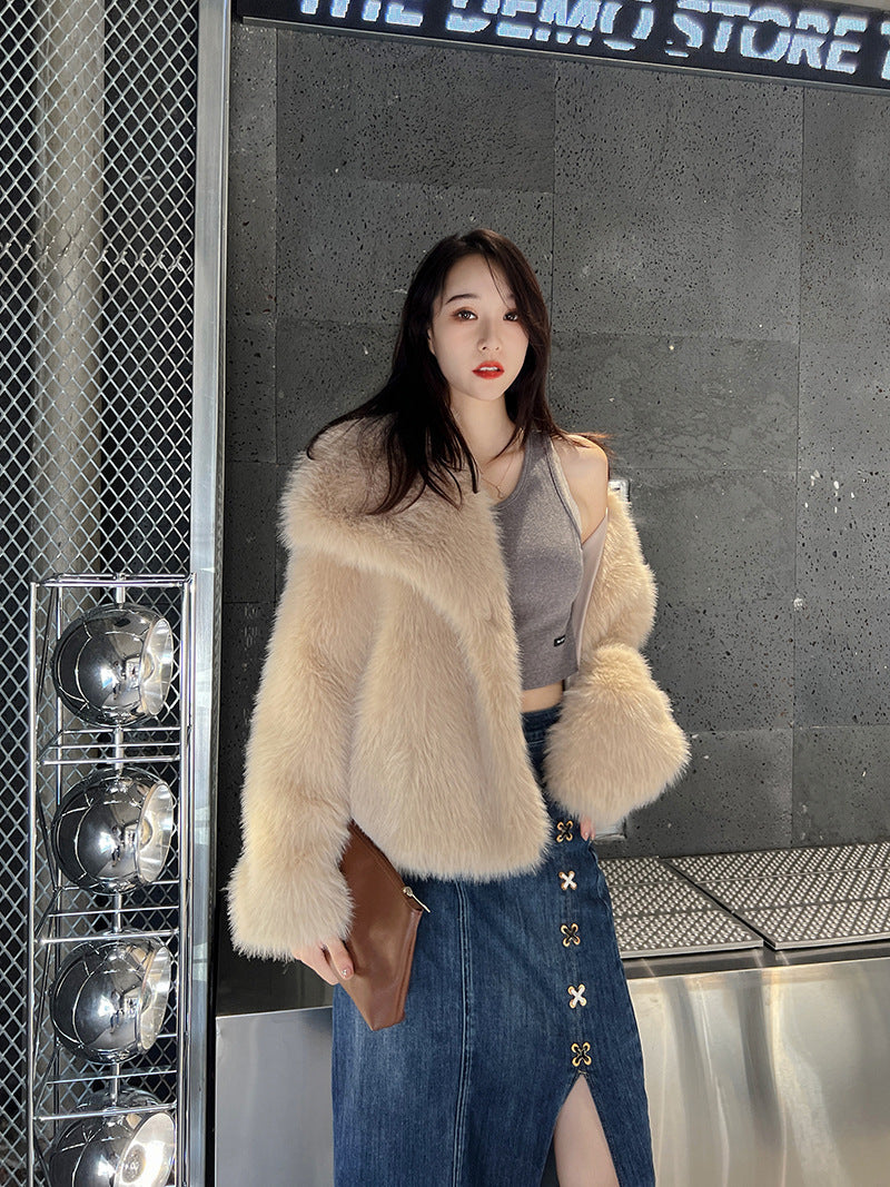 Manteau Femme en Fausse Fourrure à Grand Col