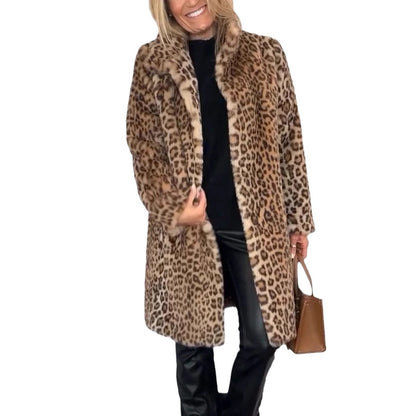 Manteau mi-long en fausse fourrure imprimé léopard