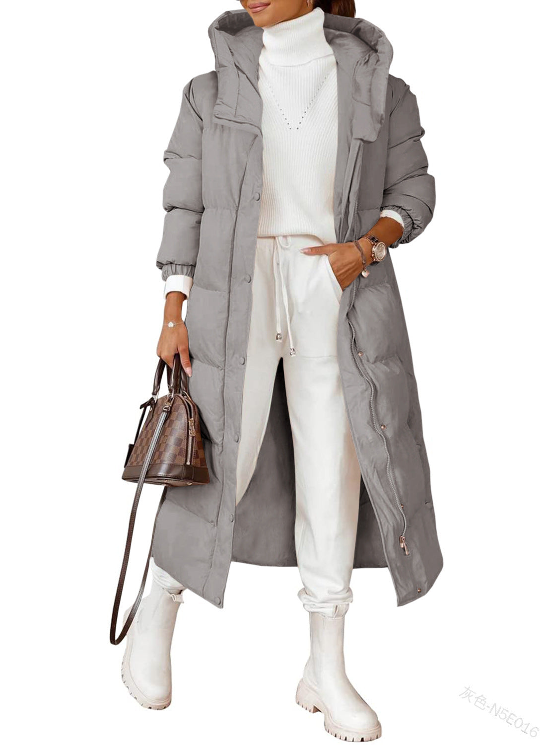 Veste Longue Femme à Capuche en Coton Matelassé