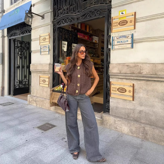 Gilet Sans Manches Maille Épaisse Femme