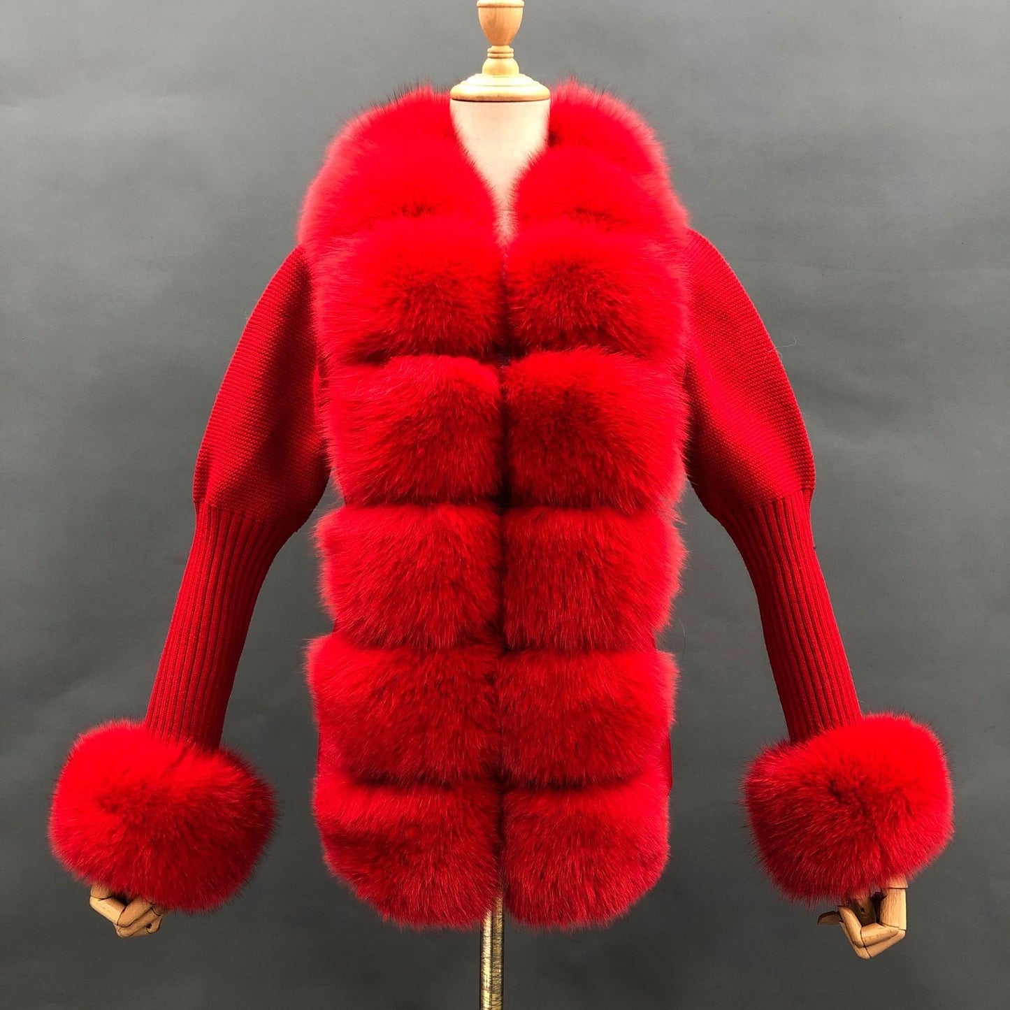 Cardigan Femme Tricoté avec Manchette en Fourrure