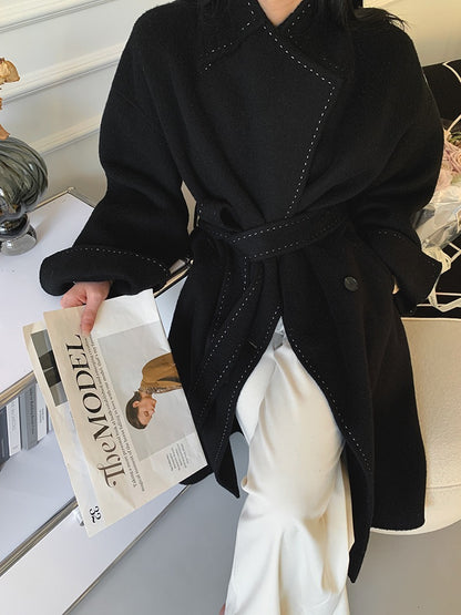 Manteau Long en Laine Ceinturé