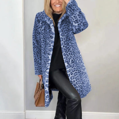 Manteau mi-long en fausse fourrure imprimé léopard