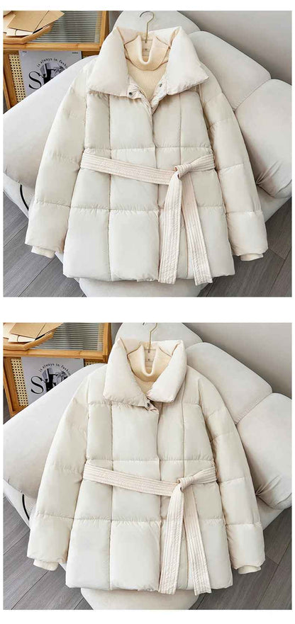 Veste d’Hiver Élégante à Col Revers avec Ceinture