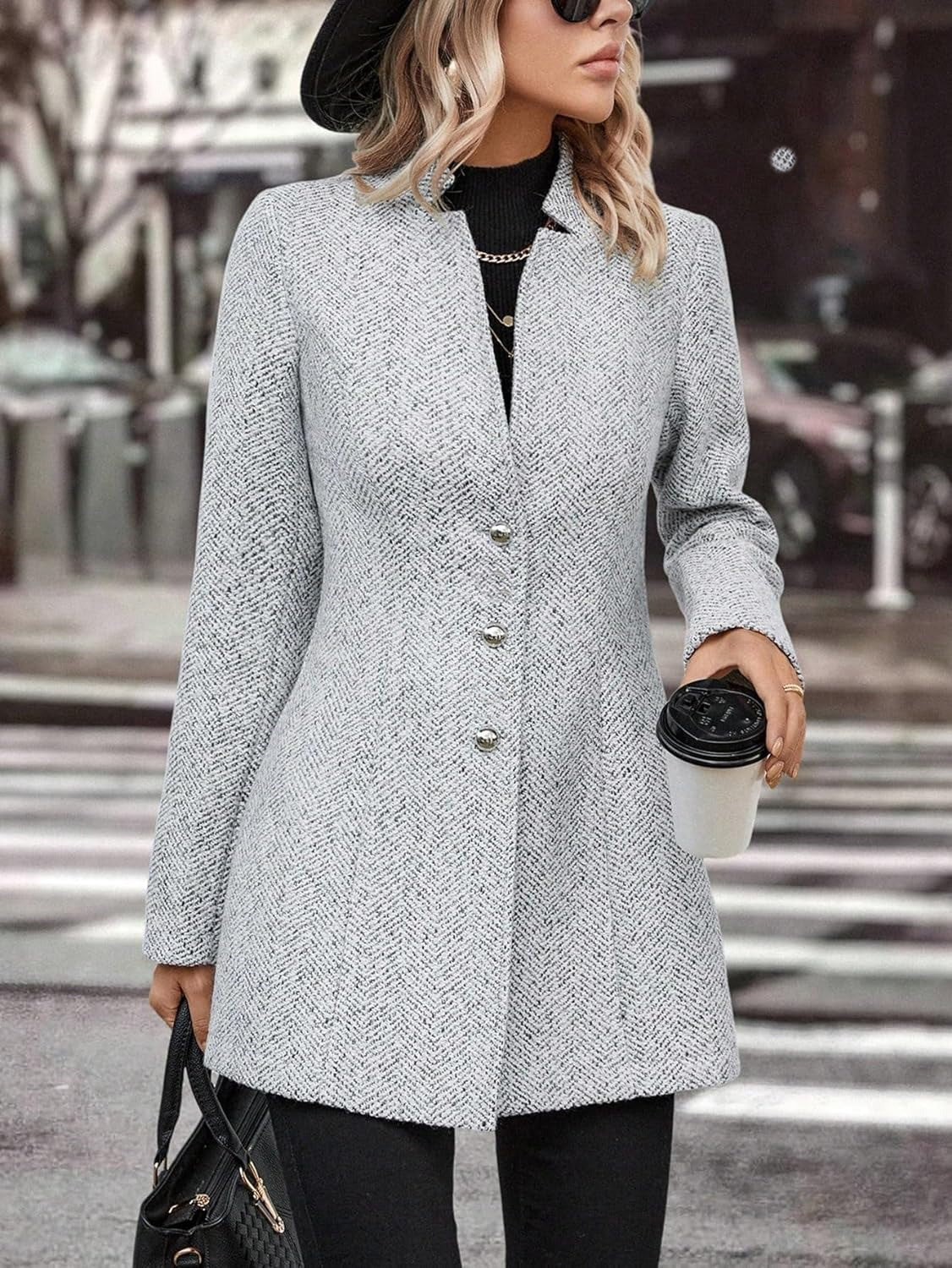Manteau Long à Col Montant avec Boutons