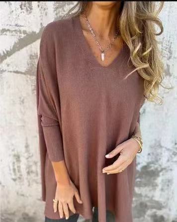 Pull Long Col V Loose Femme