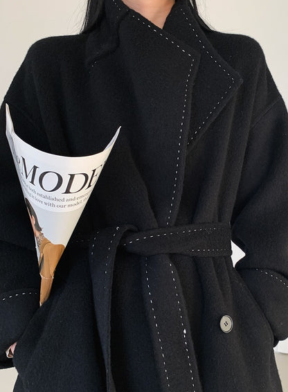 Manteau Long en Laine Ceinturé