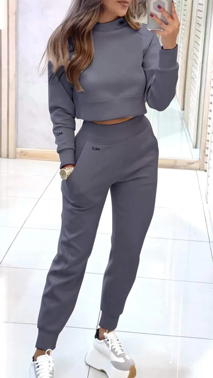 Ensemble Sport Chic à Col Montant et Pantalon Ajusté