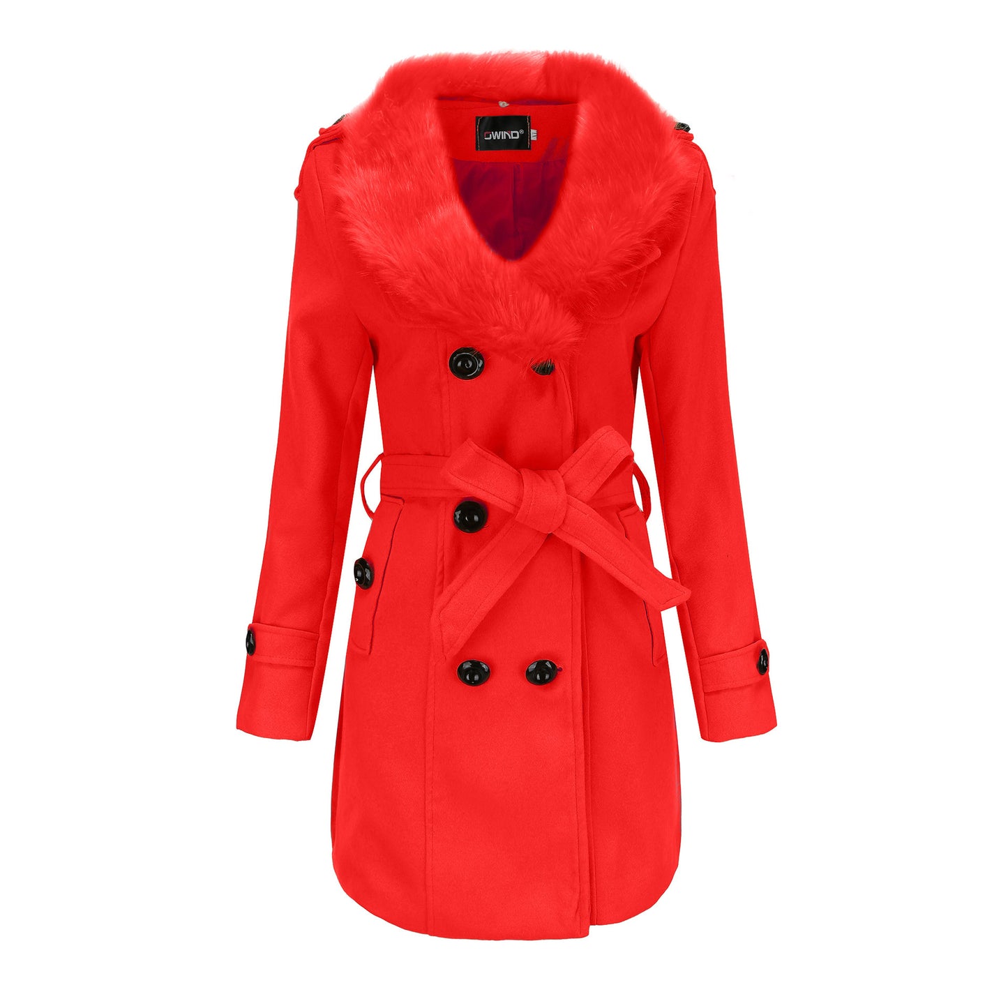 Trench Coat en Laine Mi-Longue avec Fourrure pour Femme