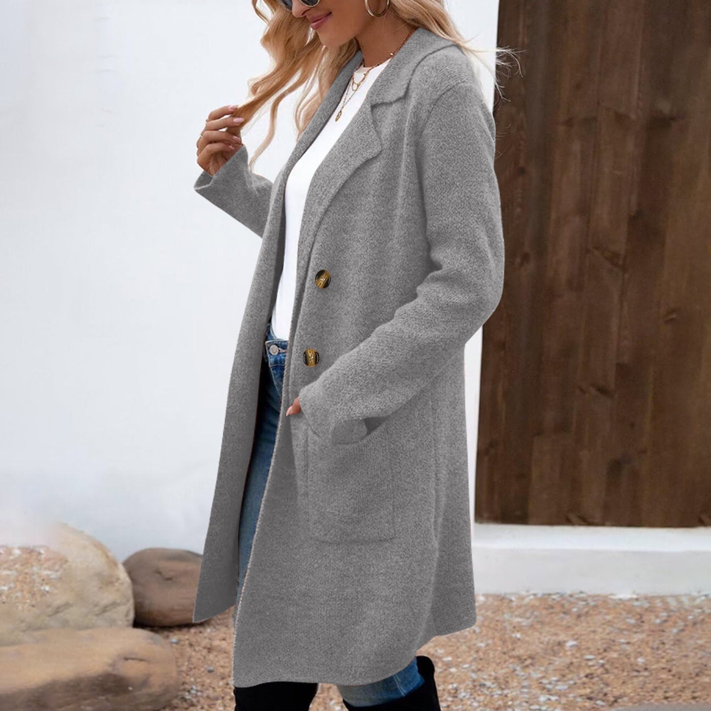 Manteau Veste Mi-Long en Laine