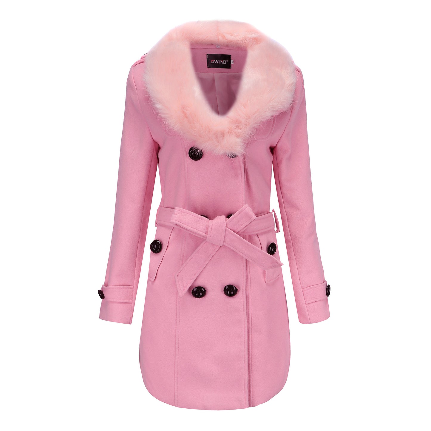 Trench Coat en Laine Mi-Longue avec Fourrure pour Femme