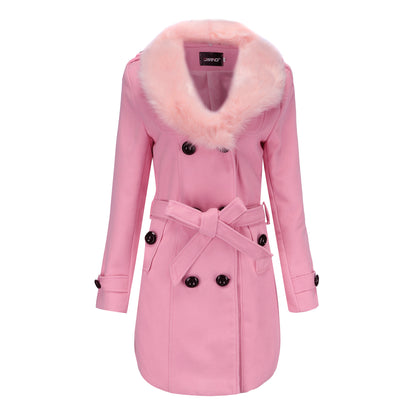 Trench Coat en Laine Mi-Longue avec Fourrure pour Femme