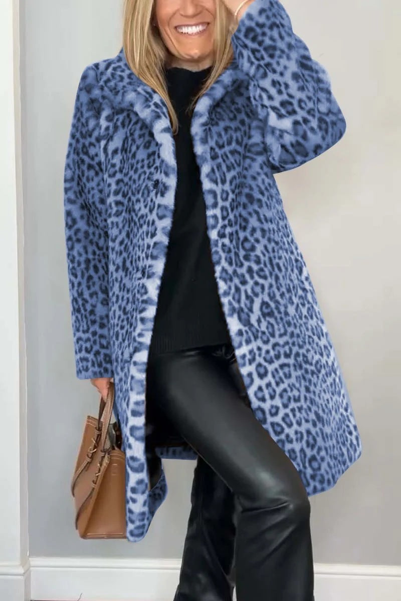 Manteau mi-long en fausse fourrure imprimé léopard