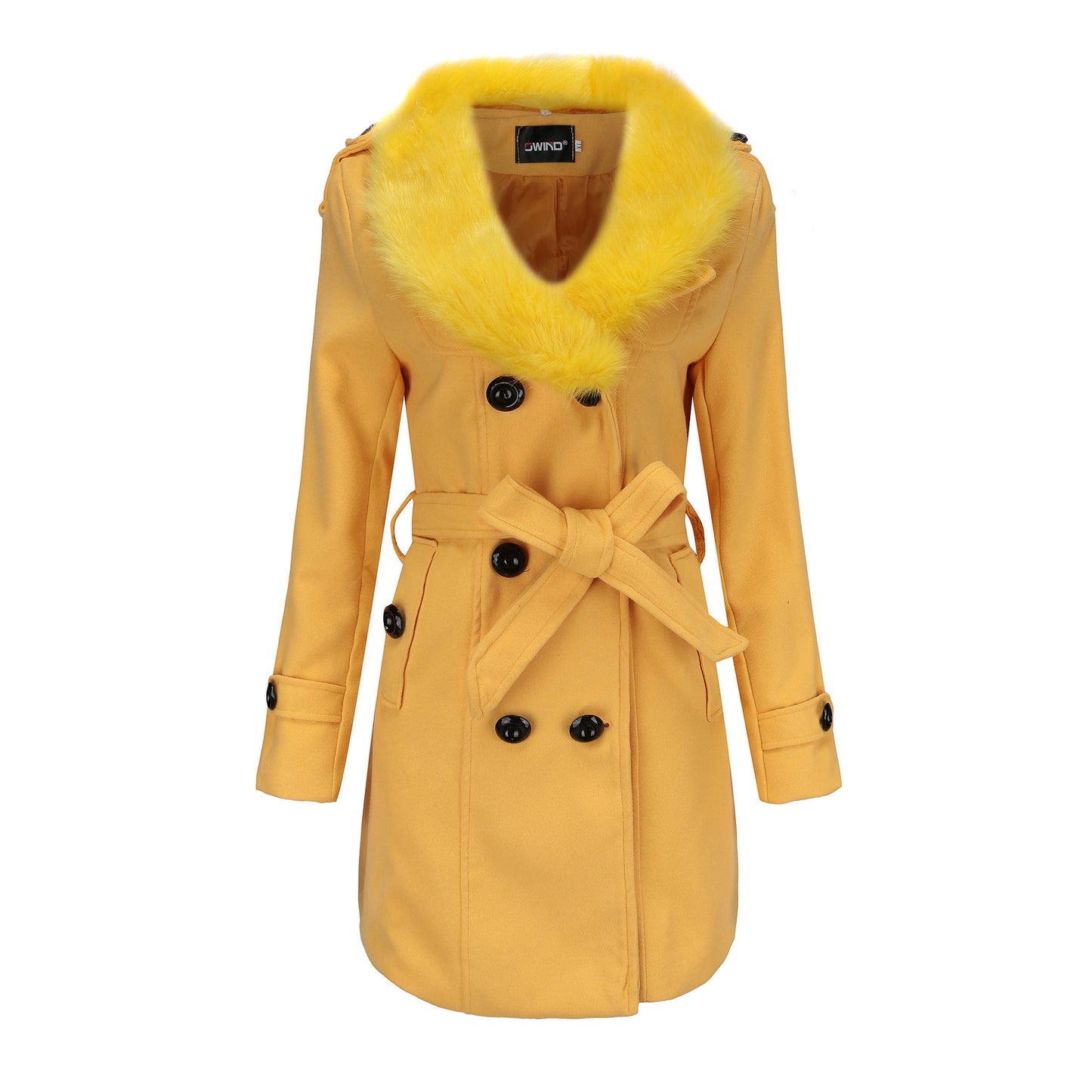 Trench Coat en Laine Mi-Longue avec Fourrure pour Femme