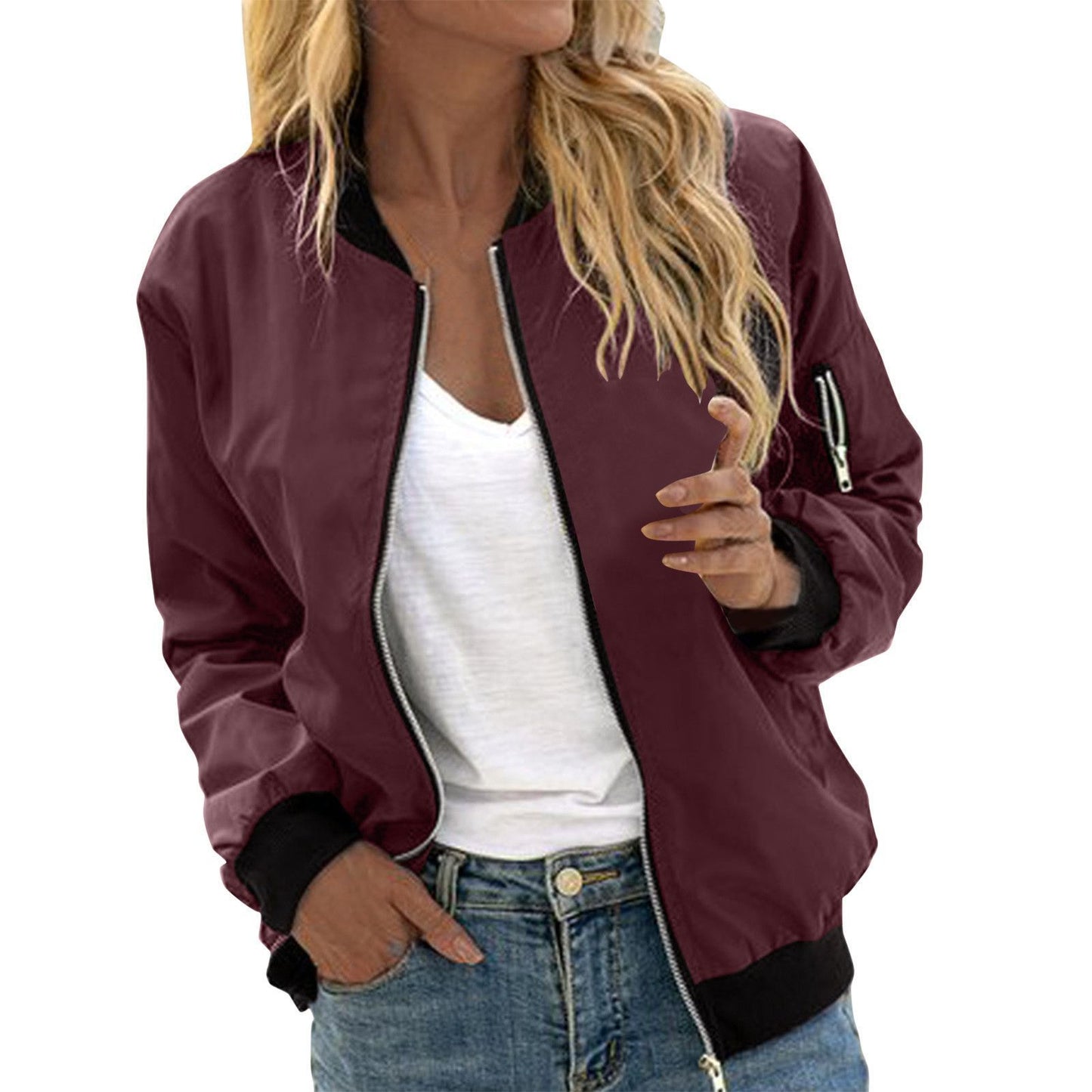 Veste Baseball Femme Zippée Unie