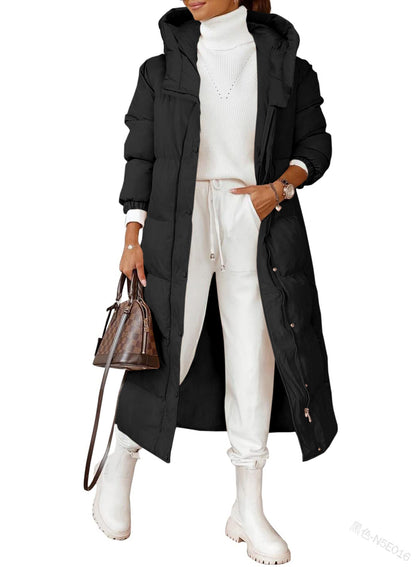 Veste Longue Femme à Capuche en Coton Matelassé