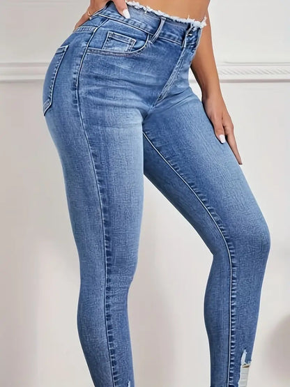 Pantalon en denim taille haute pour femme