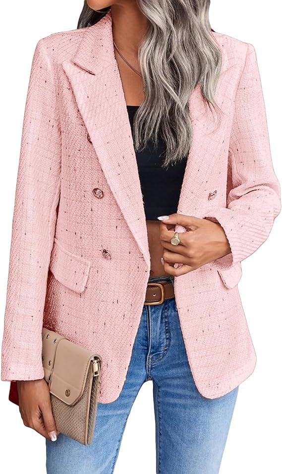 Blazer Élégant en Tweed avec Poches Stylées