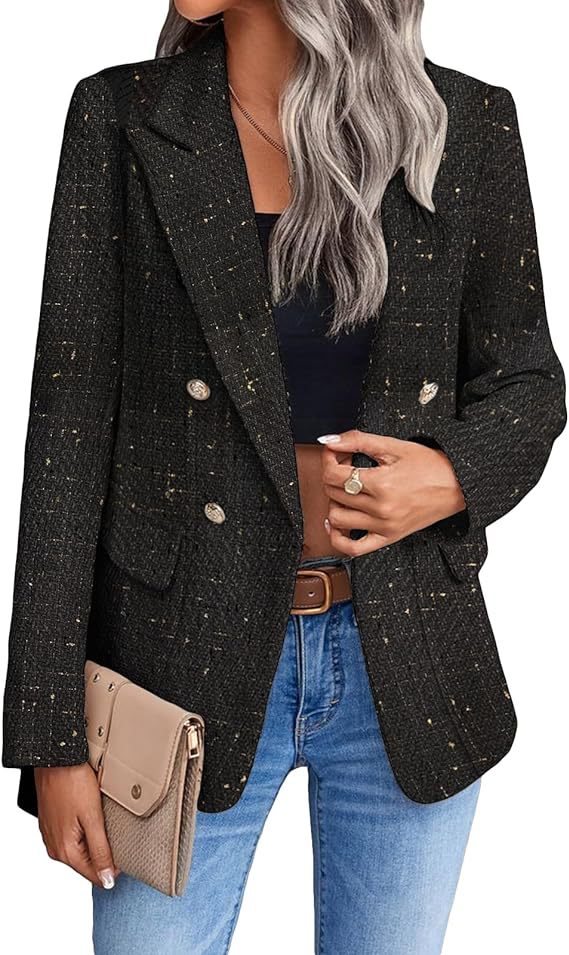 Blazer Élégant en Tweed avec Poches Stylées