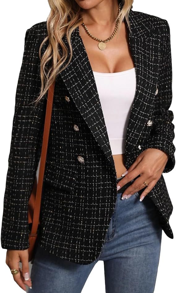 Blazer Élégant en Tweed avec Poches Stylées