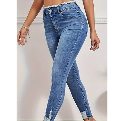 Pantalon en denim taille haute pour femme