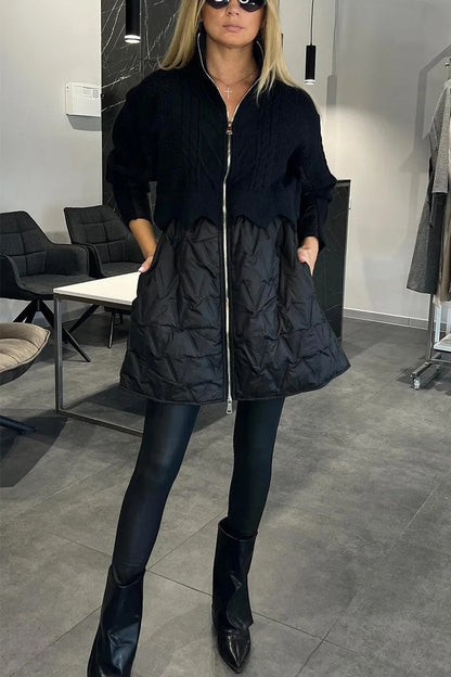 Veste mi-longue en Laine et Coton Matelassé
