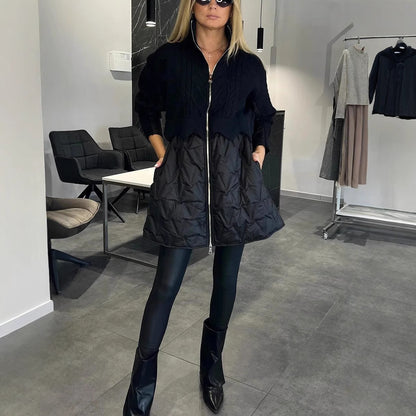Veste mi-longue en Laine et Coton Matelassé