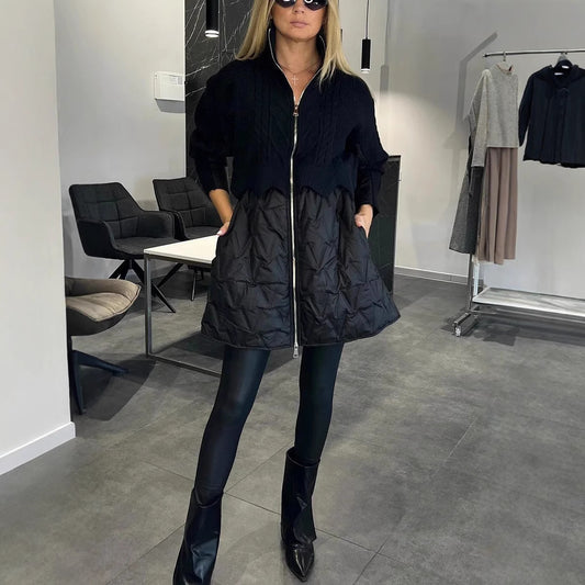 Veste mi-longue en Laine et Coton Matelassé
