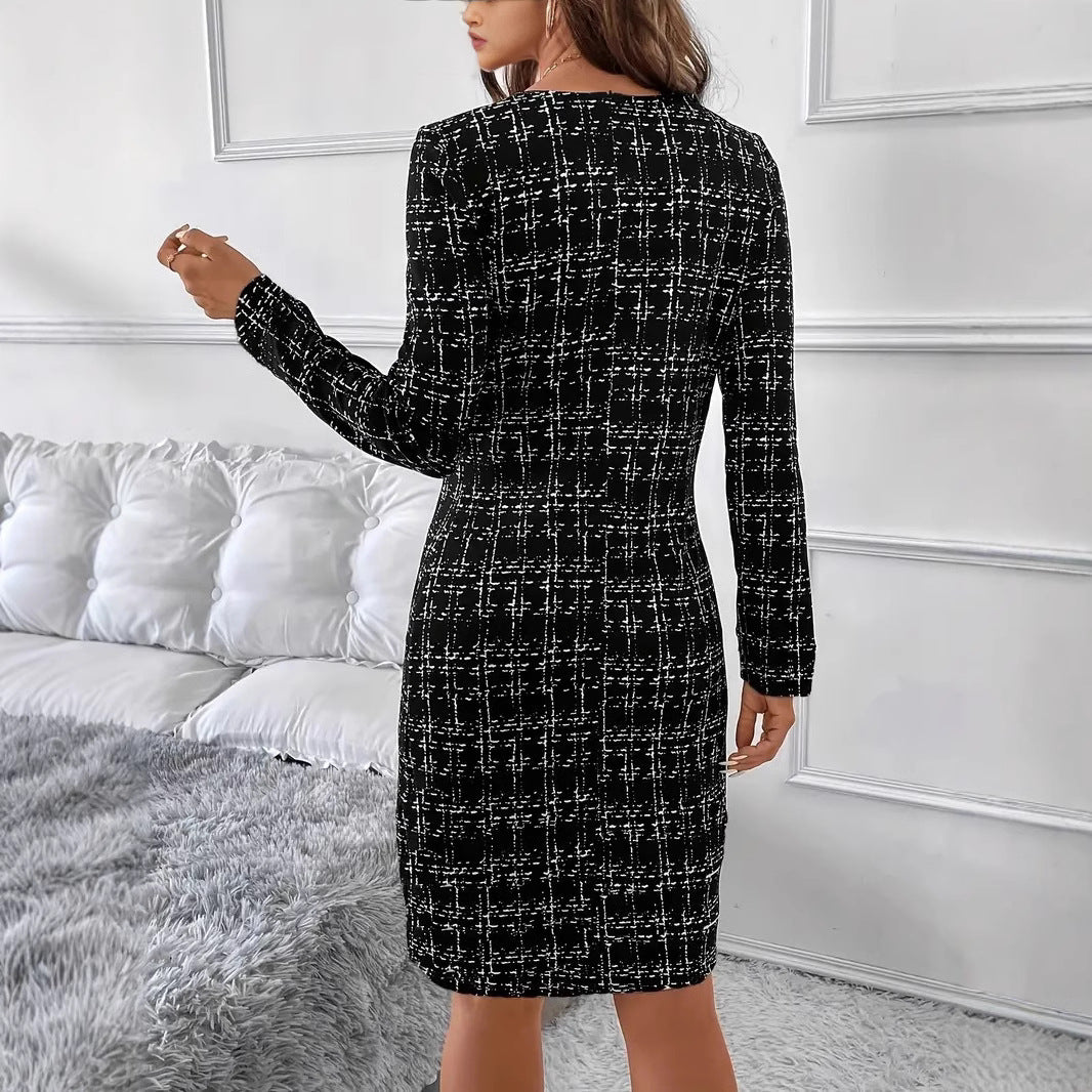 Robe Longue Élégante en Maille à Carreaux