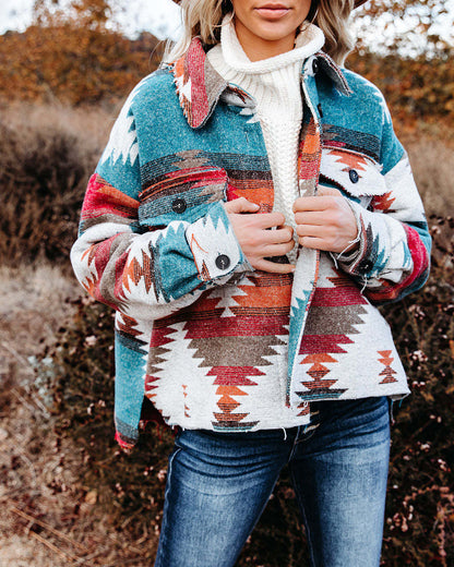 Style Rétro à Col Revers Imprimé