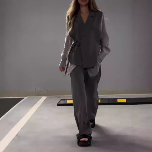 Ensemble Élégant en Chiffon Patchwork