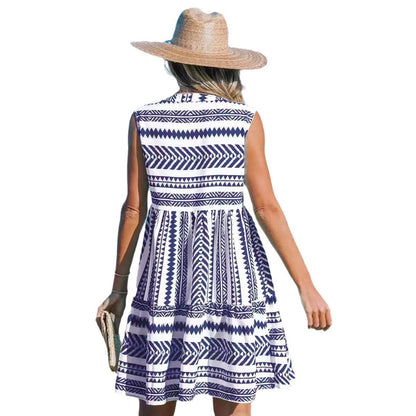 Robe Mi-Longue Imprimée à Décolleté V