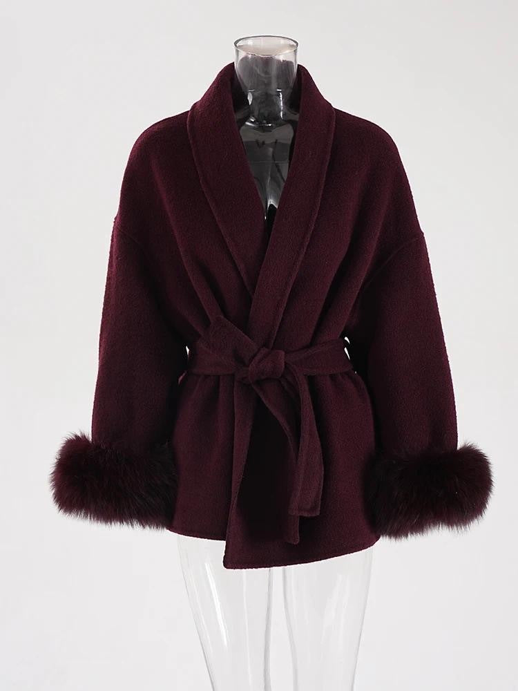 Manteau Laine Double Face en Fourrure de Renard