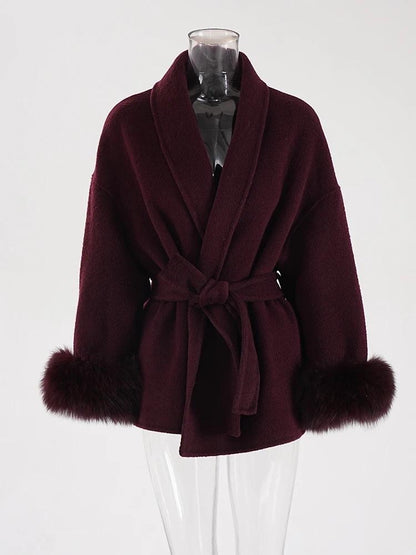 Manteau Laine Double Face en Fourrure de Renard