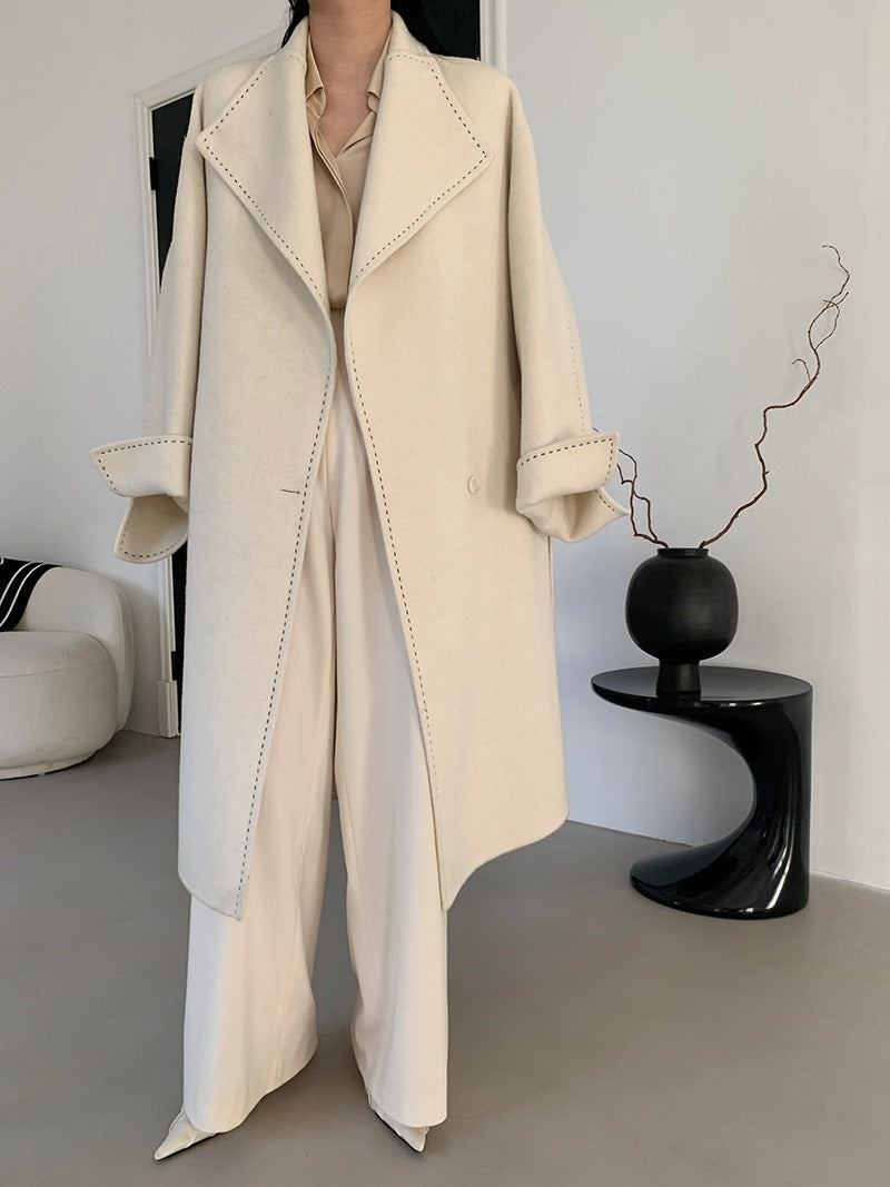 Manteau Long en Laine Ceinturé