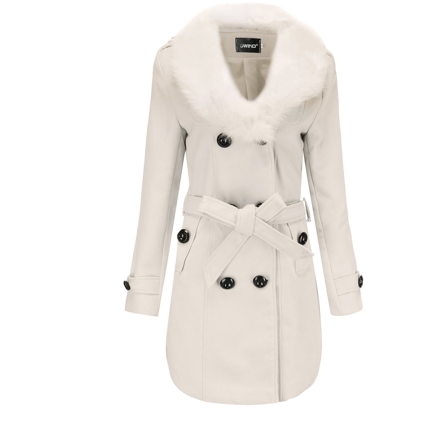Trench Coat en Laine Mi-Longue avec Fourrure pour Femme
