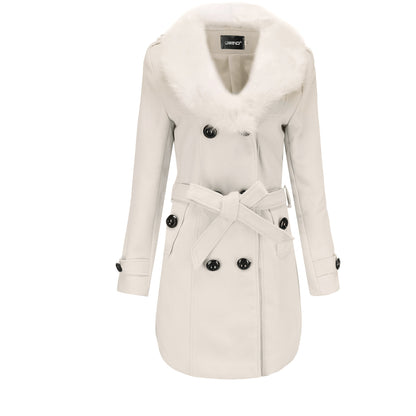 Trench Coat en Laine Mi-Longue avec Fourrure pour Femme
