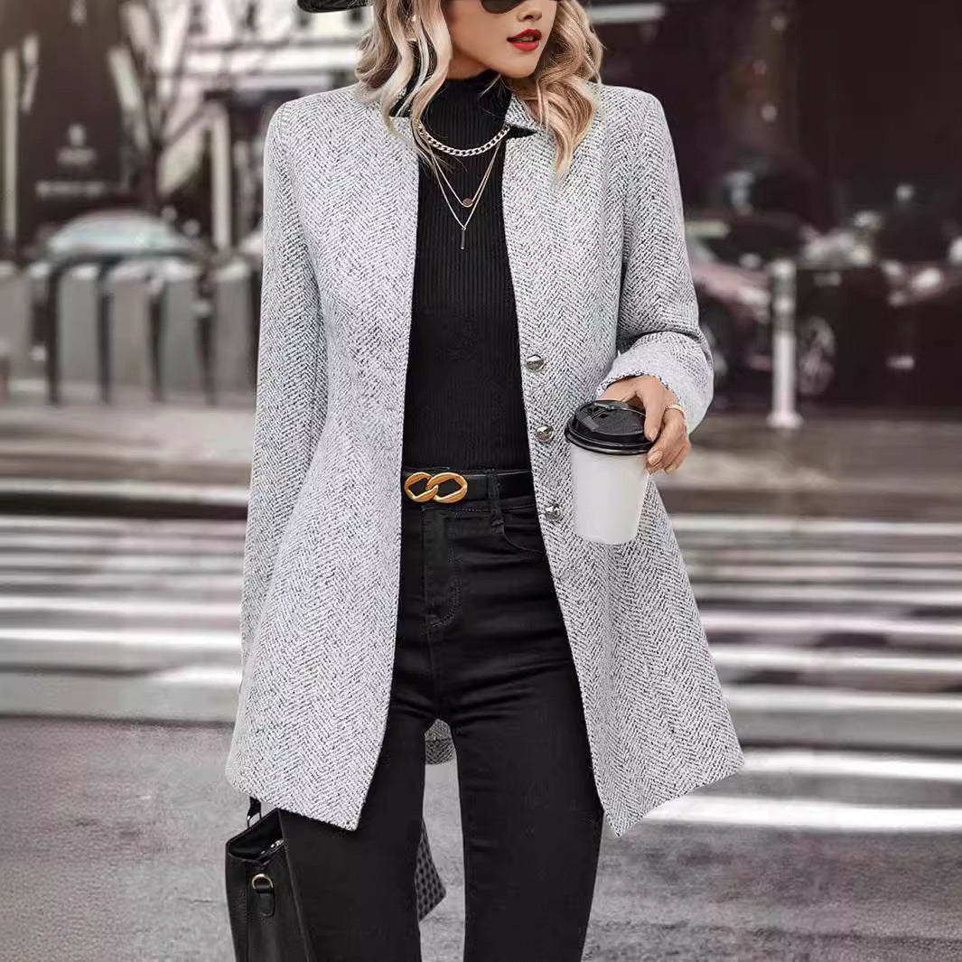 Manteau Long à Col Montant avec Boutons