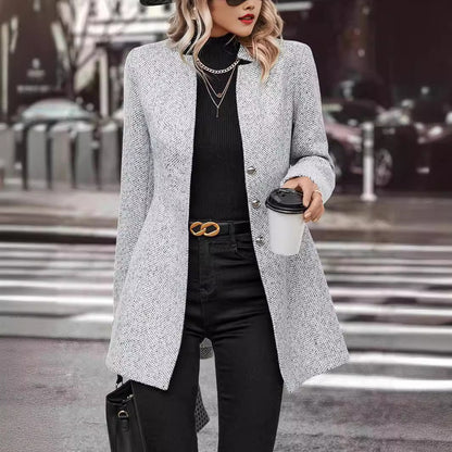Manteau Long à Col Montant avec Boutons