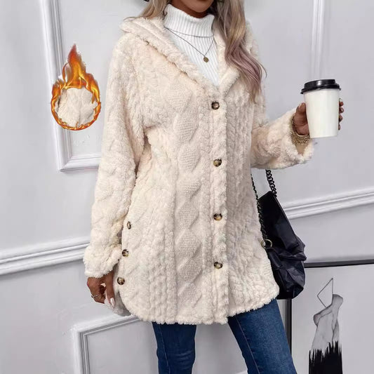 Manteau Long à Boutons et Capuche