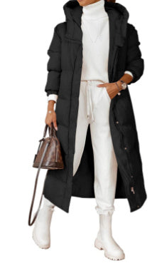 Veste Longue Femme à Capuche en Coton Matelassé