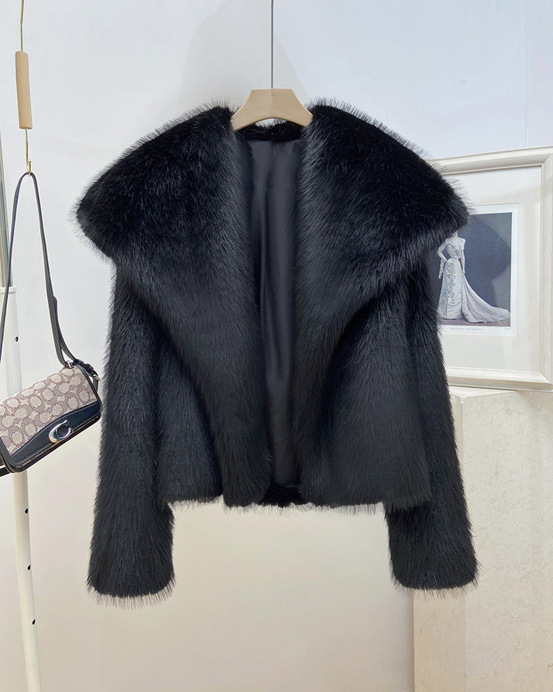 Manteau Femme en Fausse Fourrure à Grand Col
