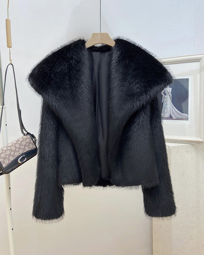 Manteau Femme en Fausse Fourrure à Grand Col